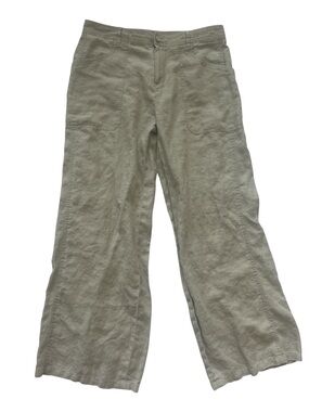 Philippe Adec Olive Cream Wide-Leg Linen Blend Capris 100% linen